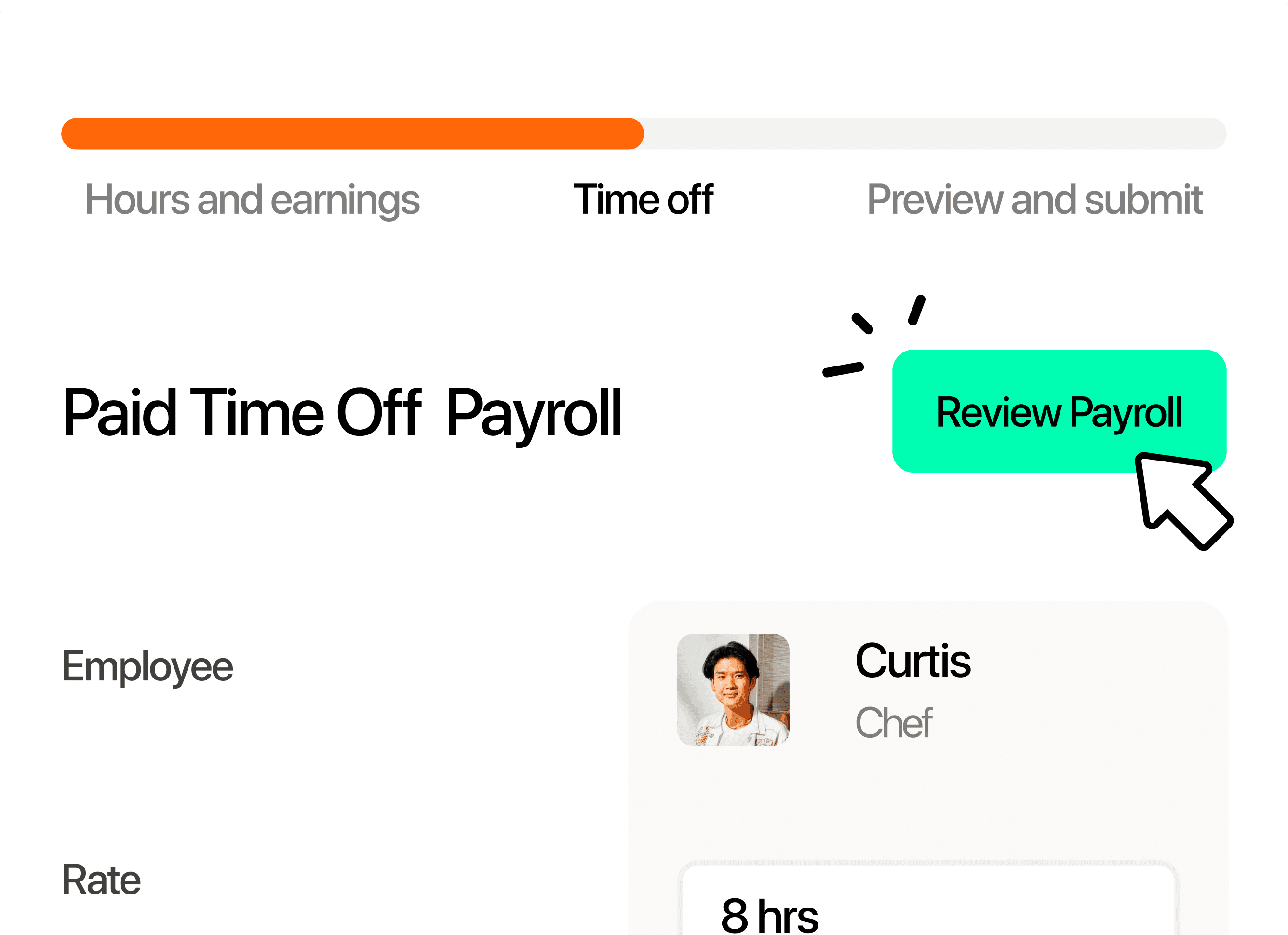 7shifts payroll review screen with a Review Payroll button