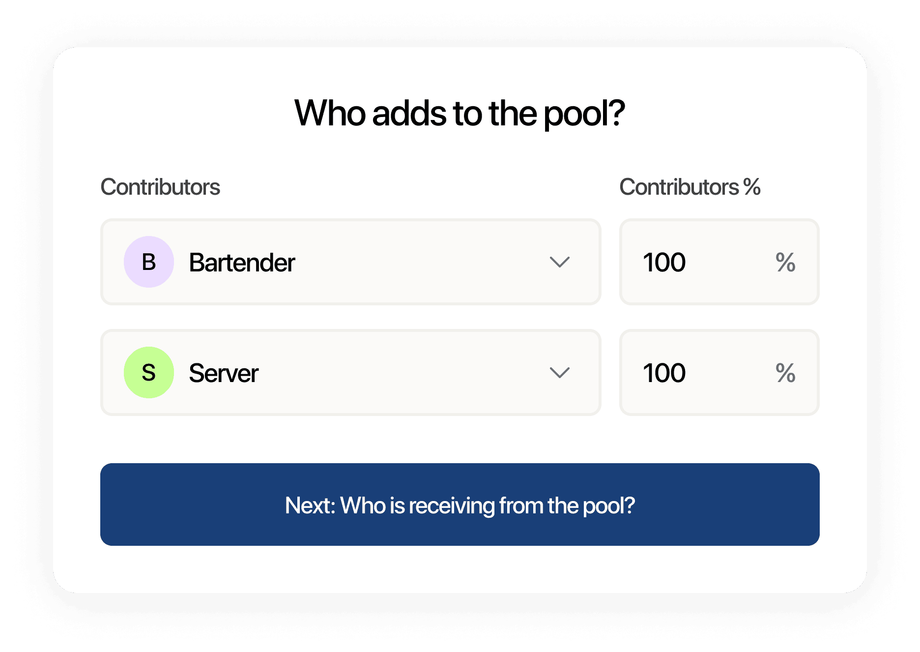 7shifts tip pooling screen for adding restaurant employees and distribution percentage