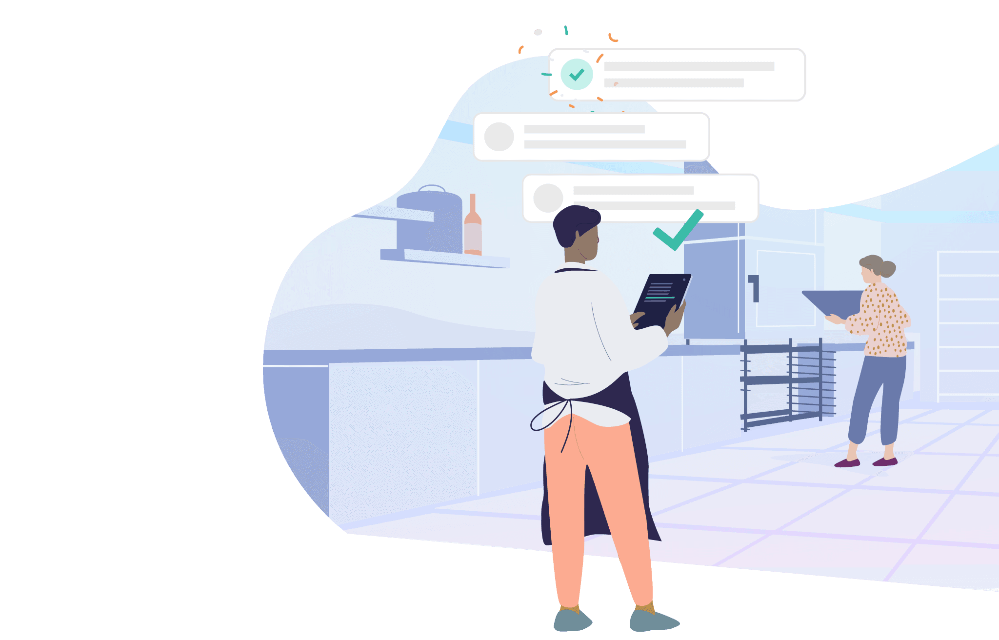 Chef using tablet in modern kitchen