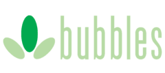 Bubbles logo with green leaf design