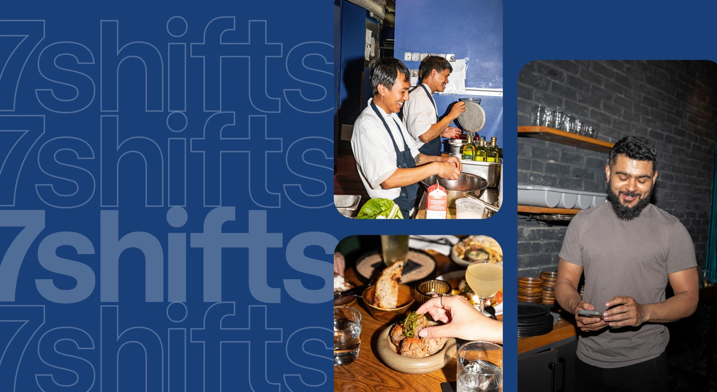 Chefs cooking, enjoying food, and using phones