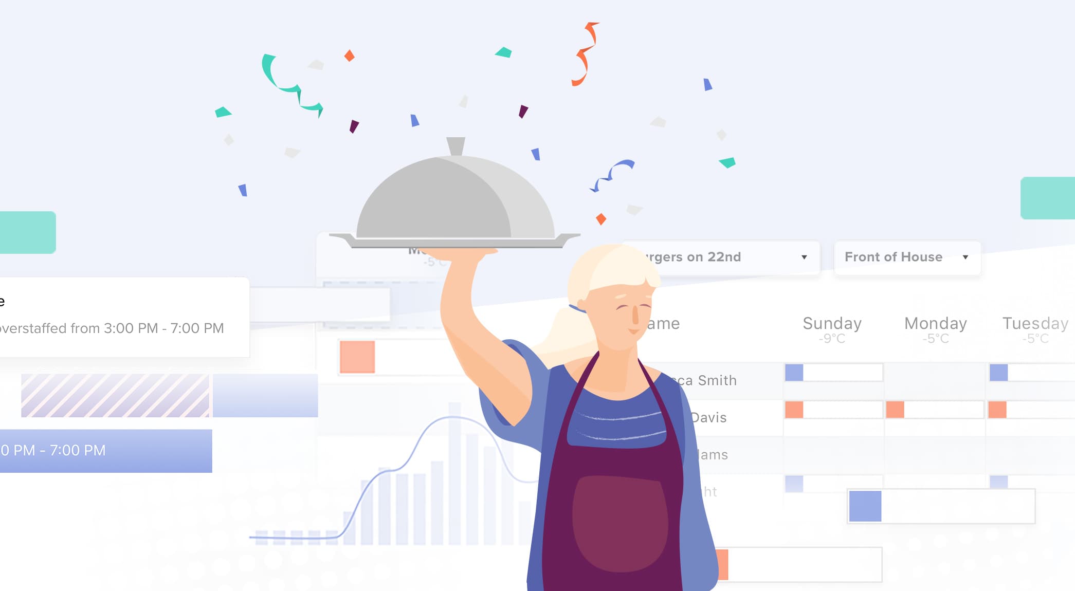 Illustration of server with scheduling software in background