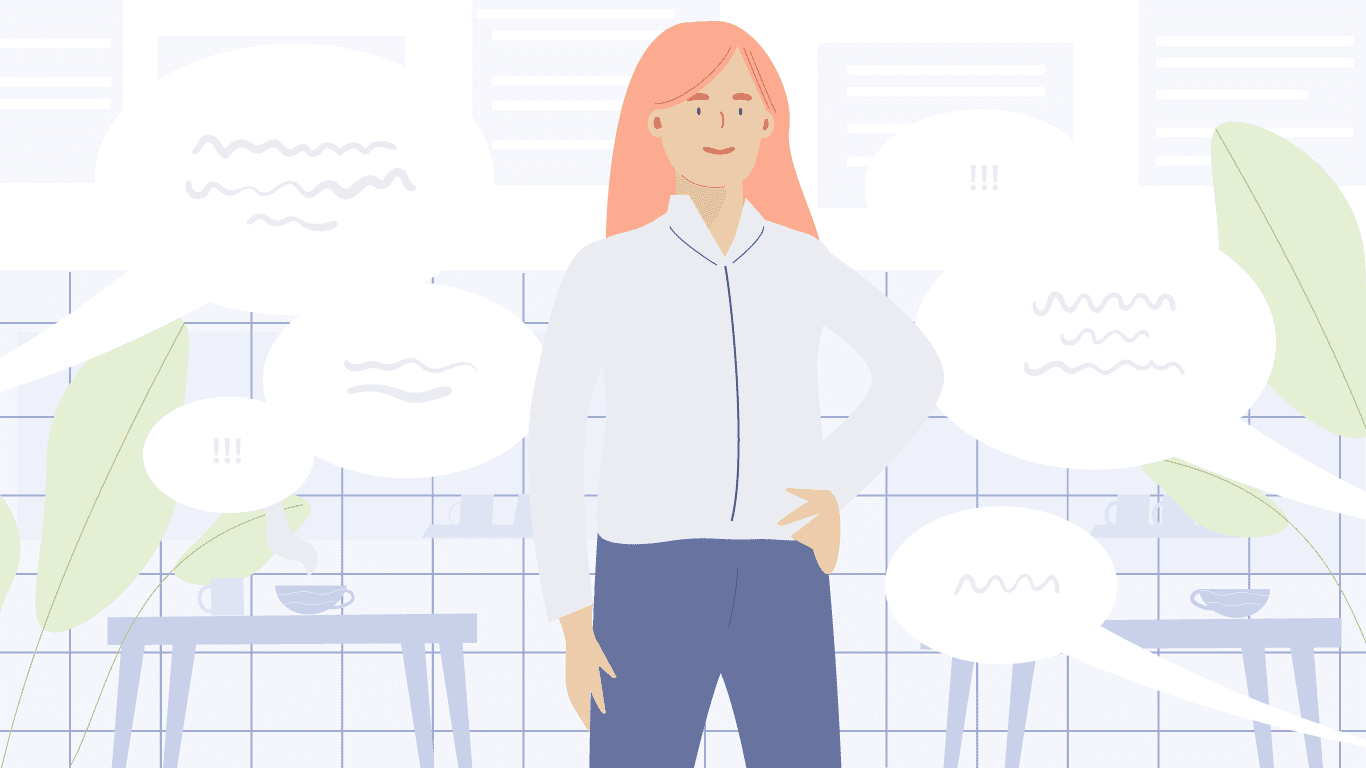 Illustration of a person with speech bubbles around