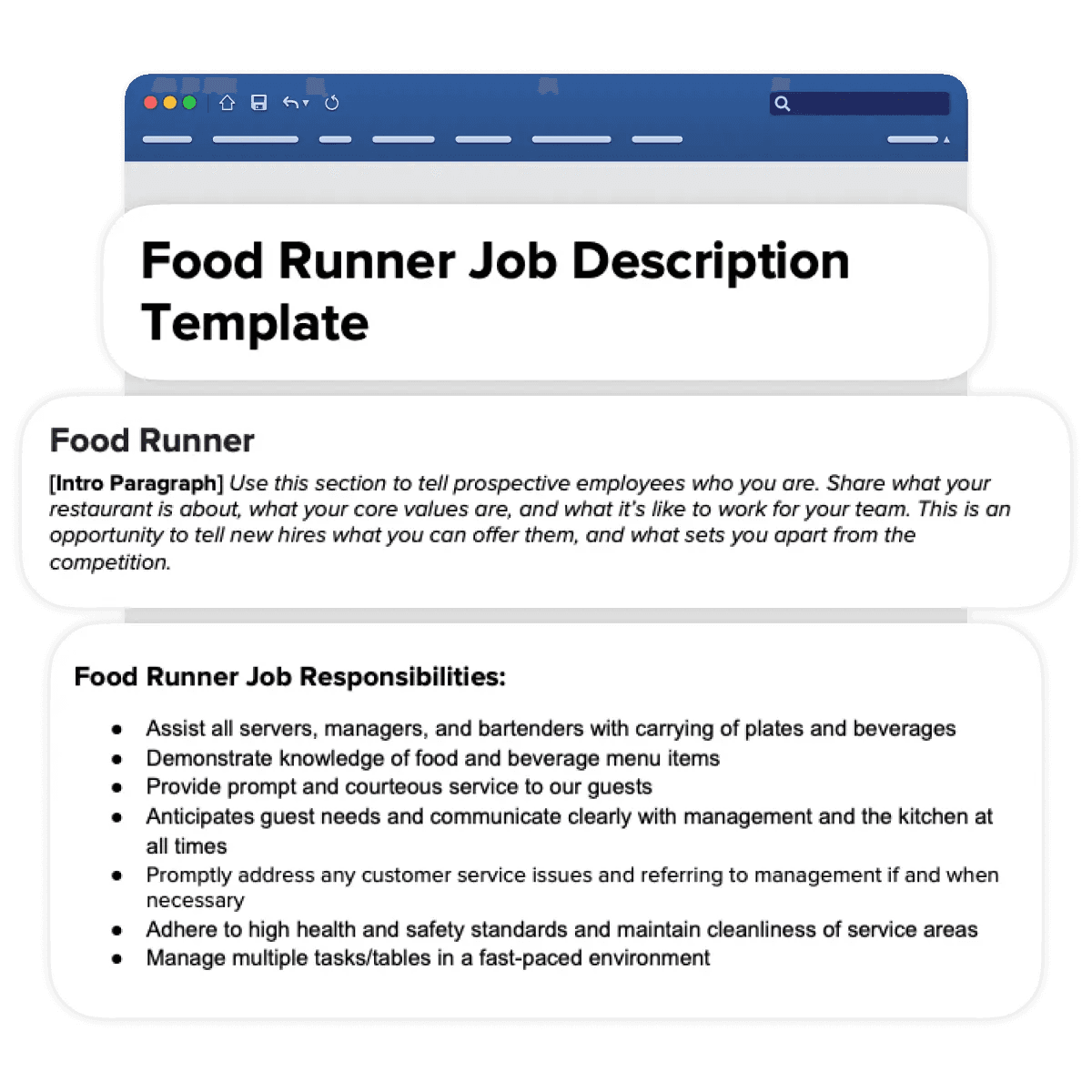 food runner job description template preview