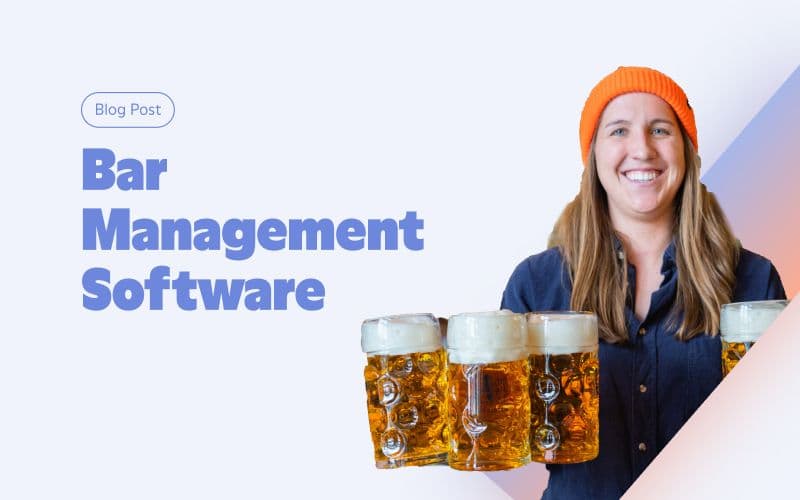 Smiling woman holding beer, bar management software blog.
