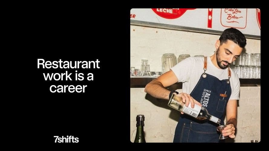 Bartender pouring drink, promoting restaurant careers.