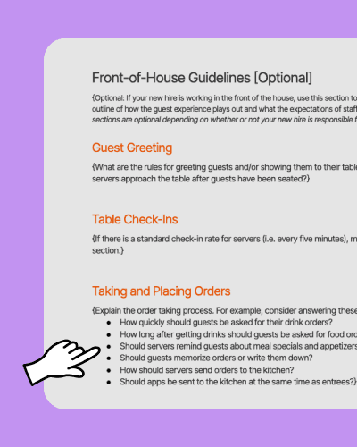 Screenshot of 7shifts' restaurant employee training manual template