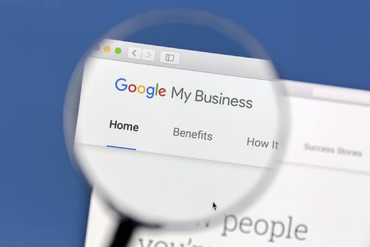 Google My Business homepage magnified on screen