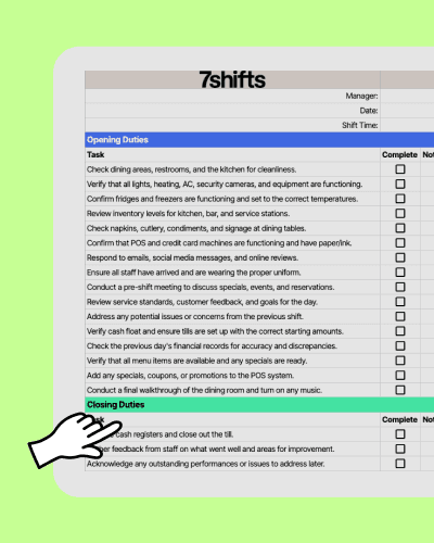 Screenshot of a restaurant manager task checklist