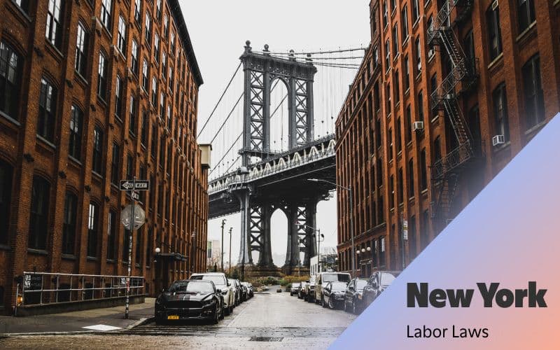 Brooklyn street view with Manhattan Bridge, New York.