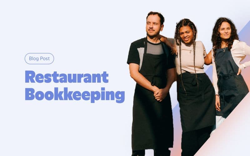 Three people in aprons promoting restaurant bookkeeping blog.