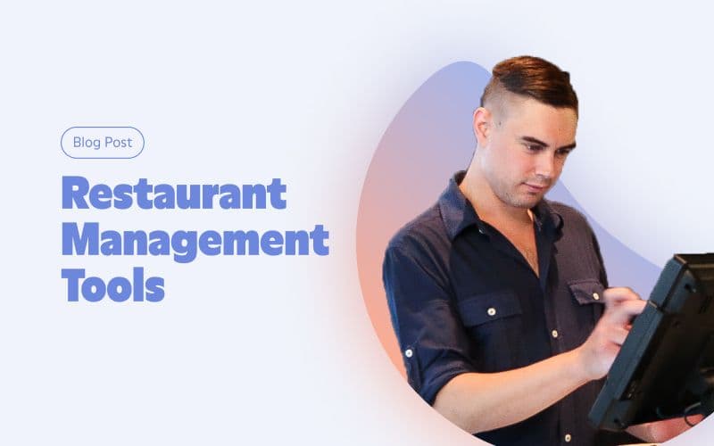 Man using restaurant management tools on tablet.
