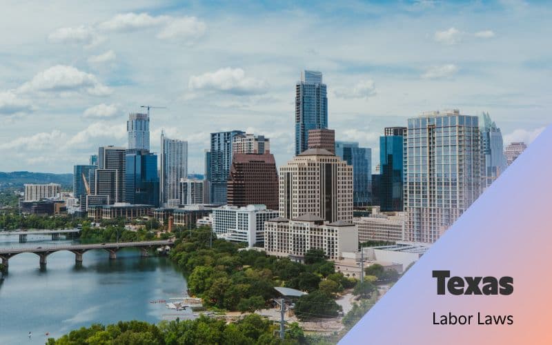Texas skyline with 'Texas Labor Laws' text overlay.