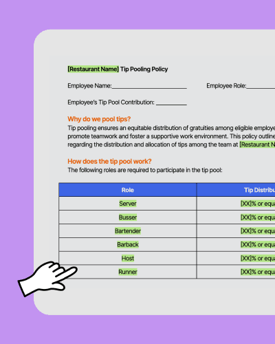 Screenshot of a tip pooling policy template