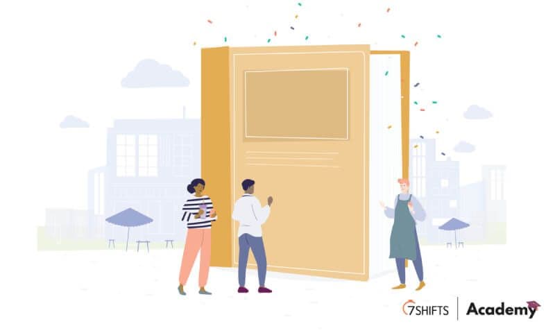 Illustration of people opening a giant book outdoors.