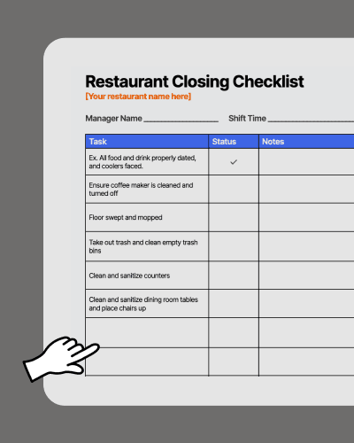 Screenshot of a restaurant closing checklist