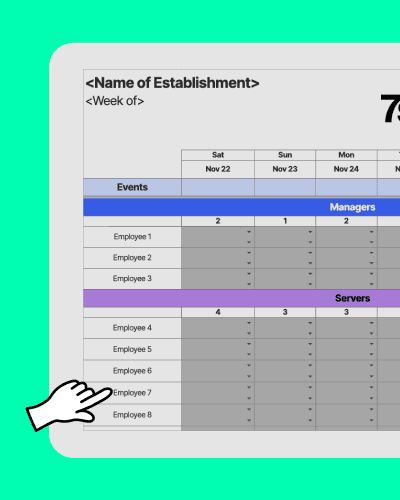 Screenshot of 7shifts' restsaurant schedule Excel template