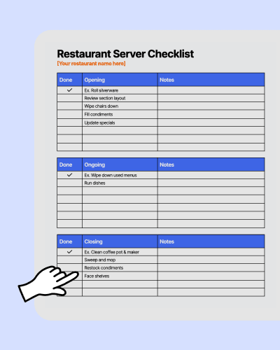 Screenshot of a restaurant server task checklist