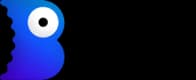 Logo with abstract blue shape and eye