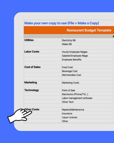 Screenshot of a restaurant budget template