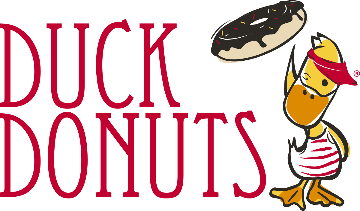 Duck Donuts logo with duck and donut