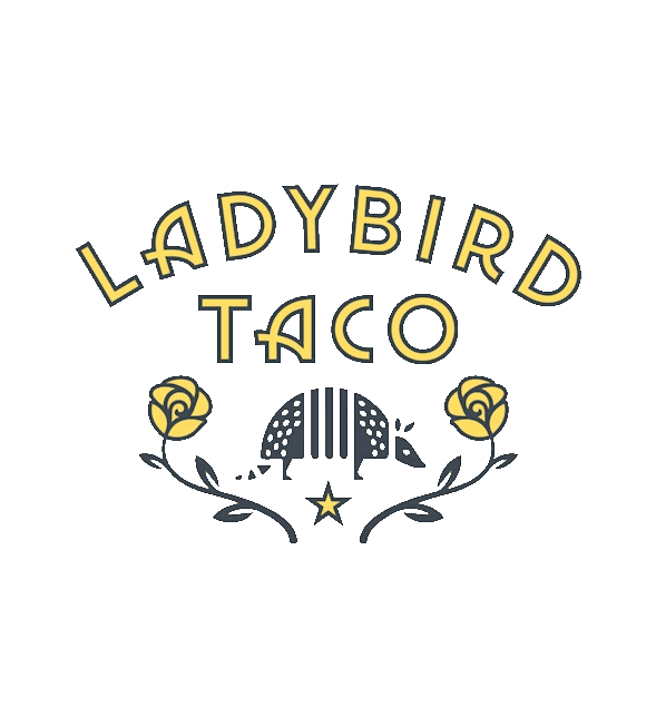 Ladybird Taco logo with armadillo and roses