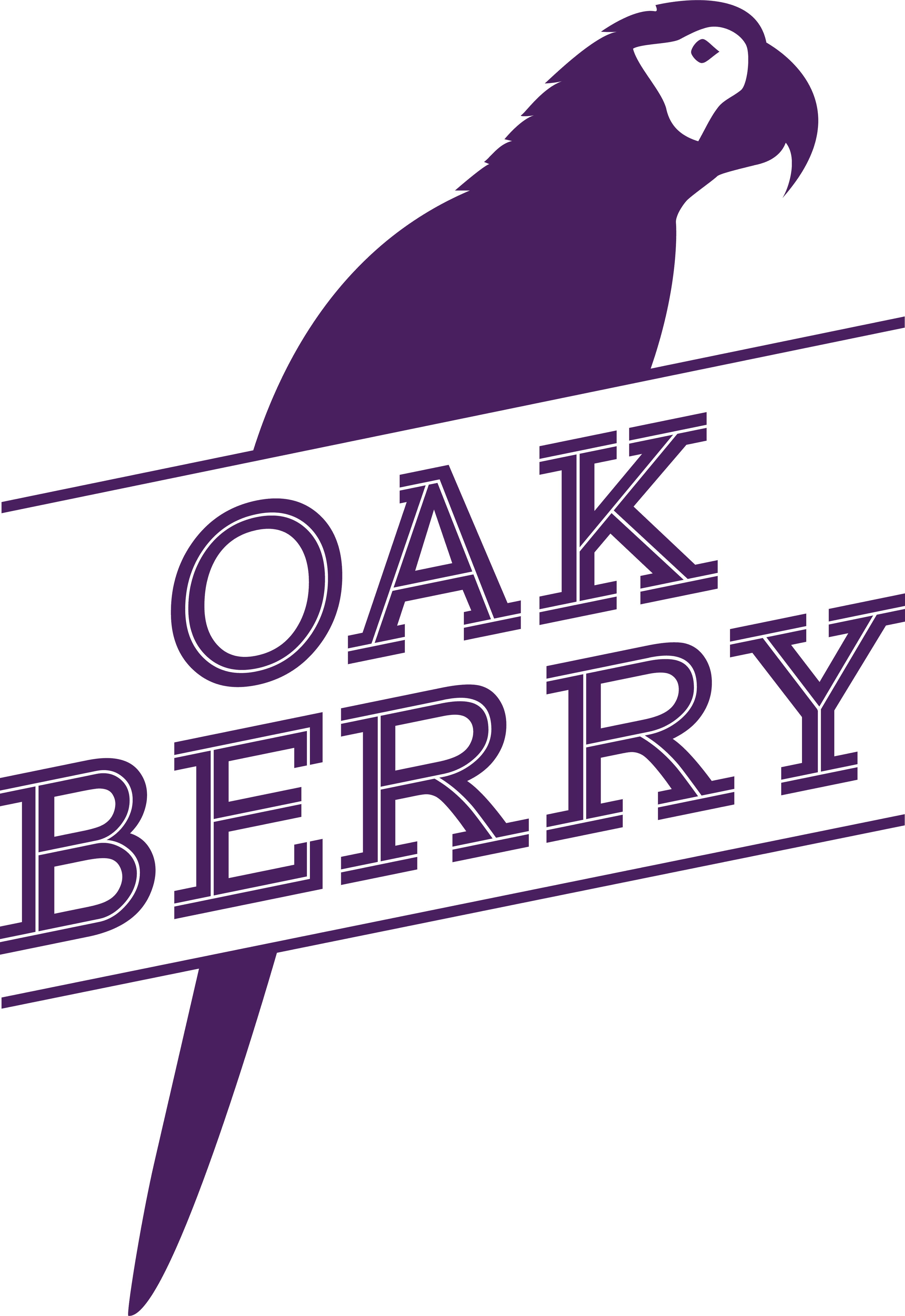 Oak Berry logo with purple bird silhouette