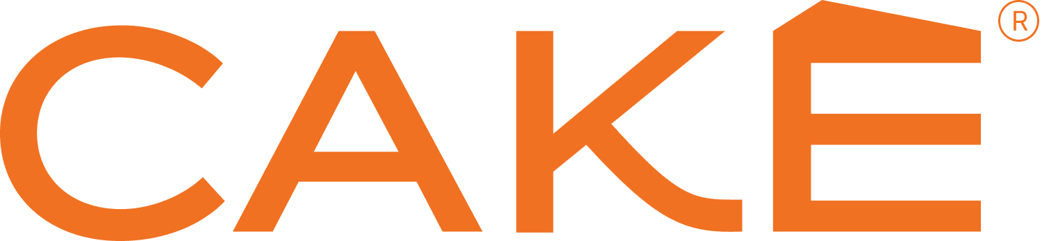 Orange CAKE logo on transparent background.