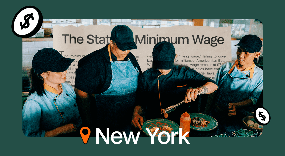 Workers cooking, minimum wage discussion, New York