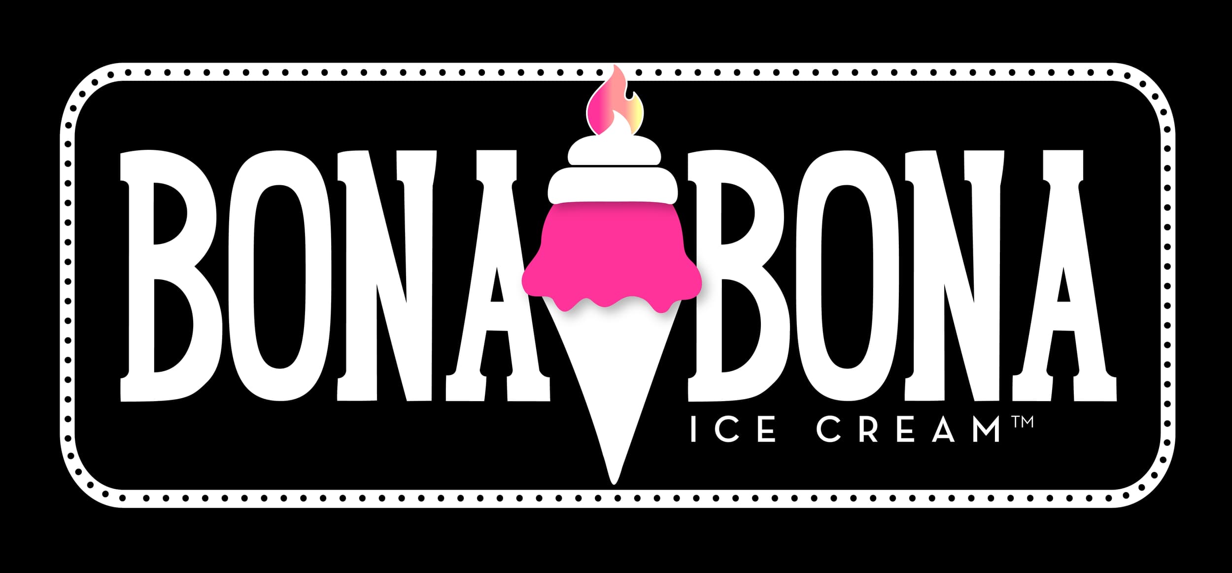 Bona Bona Ice Cream logo with flaming cone