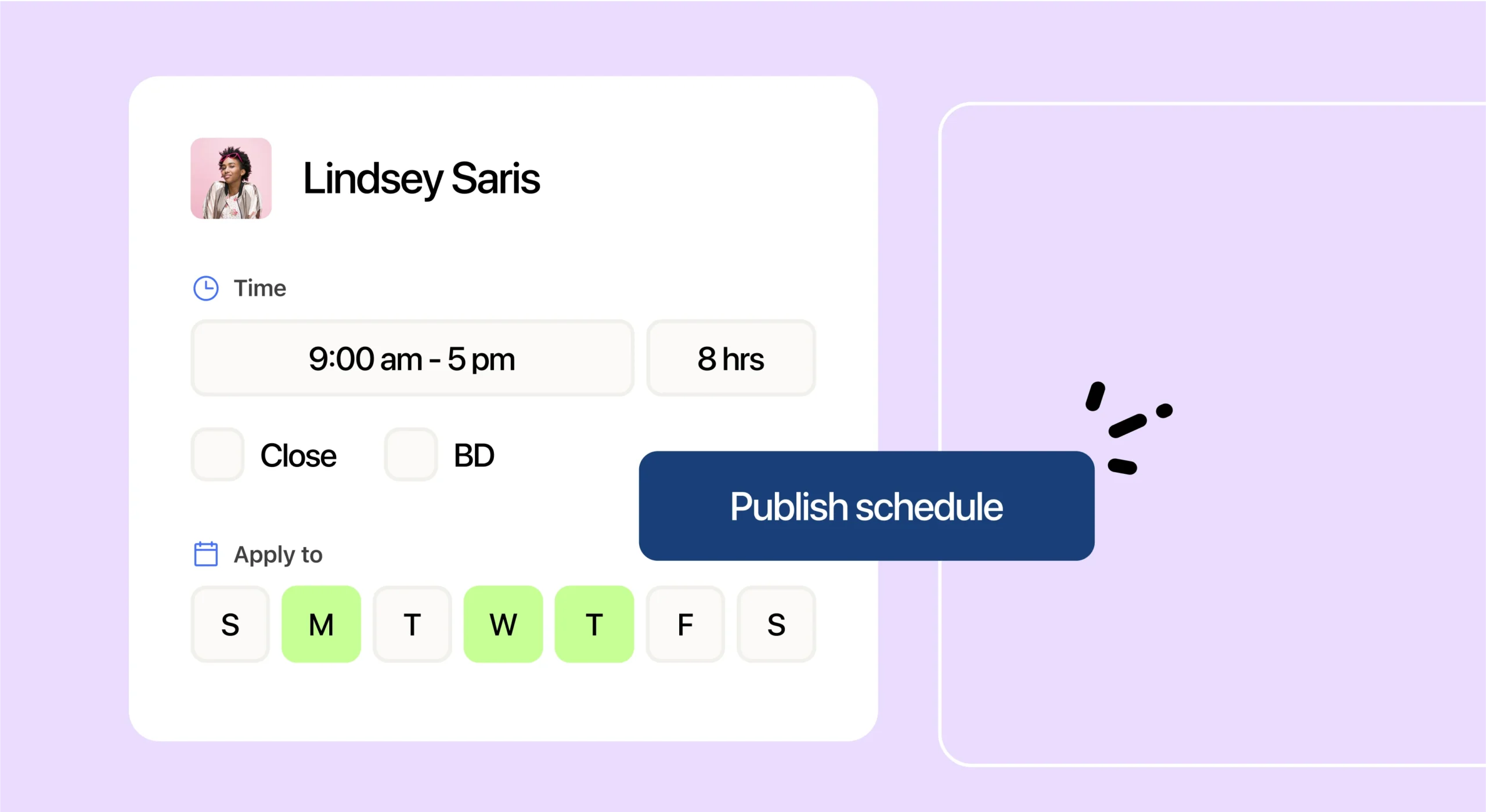 Weekly schedule set, publish option available.