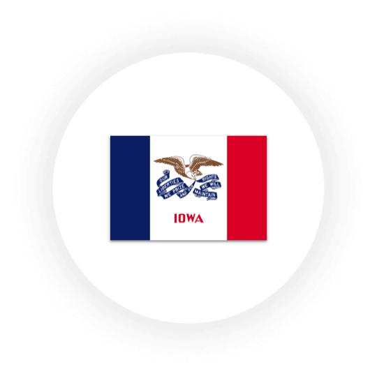 Iowa state flag with eagle and motto.