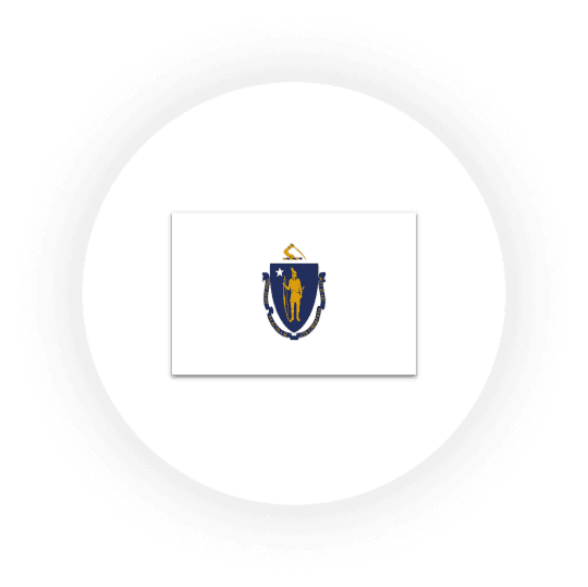 Massachusetts state flag illustration in circle frame.