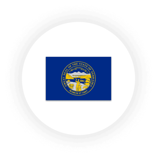 Nebraska state flag on white circle background.