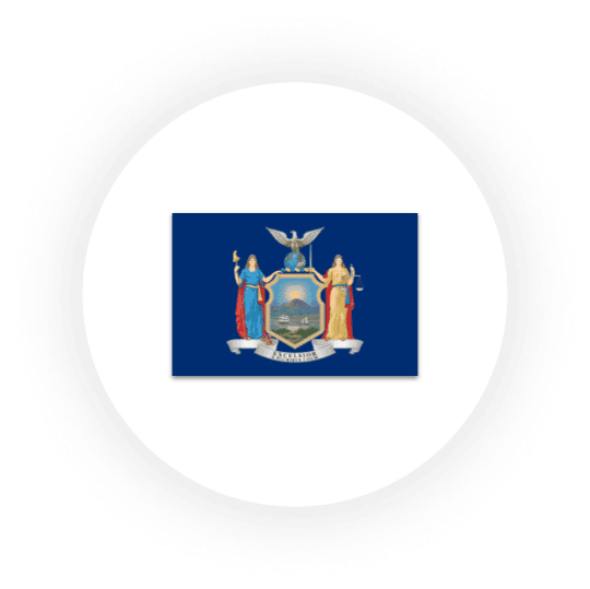 New York State flag emblem on blue field.
