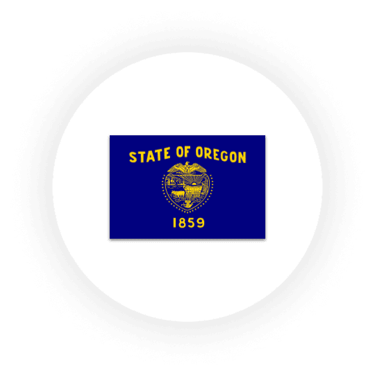 Flag of Oregon, blue with yellow emblem.