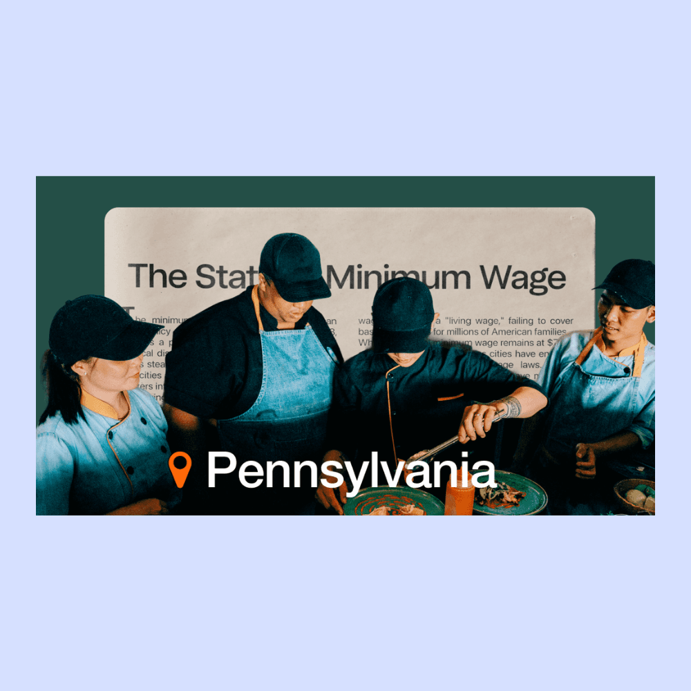 Pennsylvania minimum wage graphic with group of restaurant employees