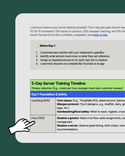 Screenshot of 7shifts' server training schedule template for restaurants
