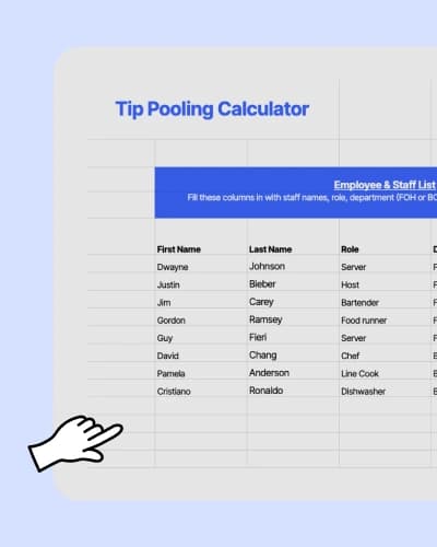 Screenshot of 7shifts' tip pooling calculator template