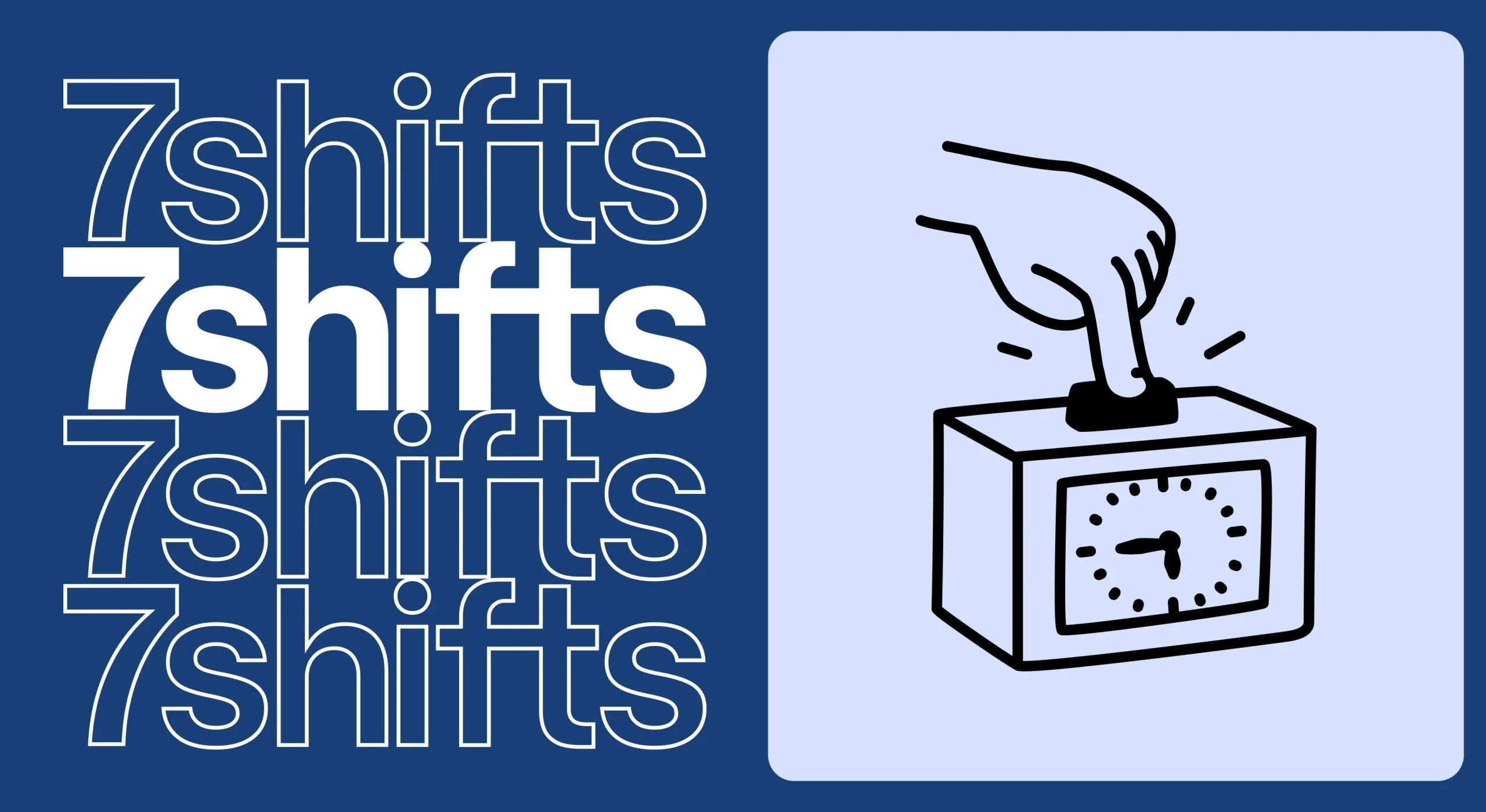 7shifts logo and time clock graphic on blue background