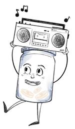 Tippy character holding a boom box. Click to play song.