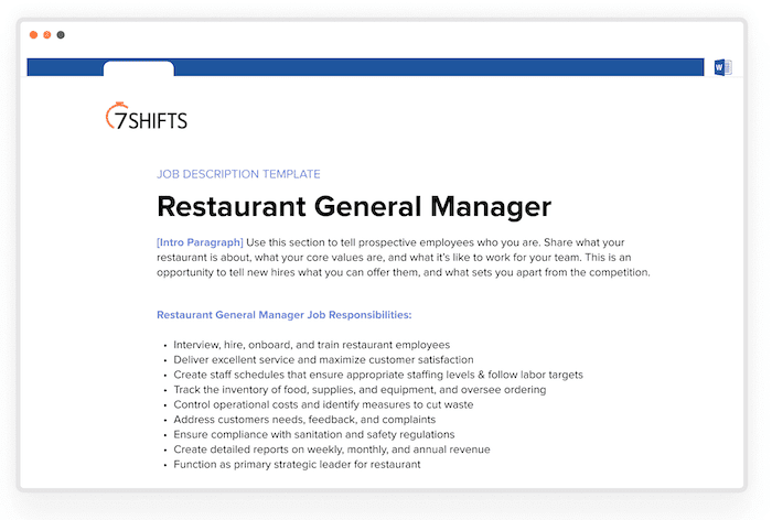 General Manager description template preview