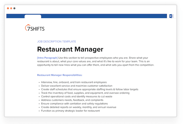 Manager description template preview
