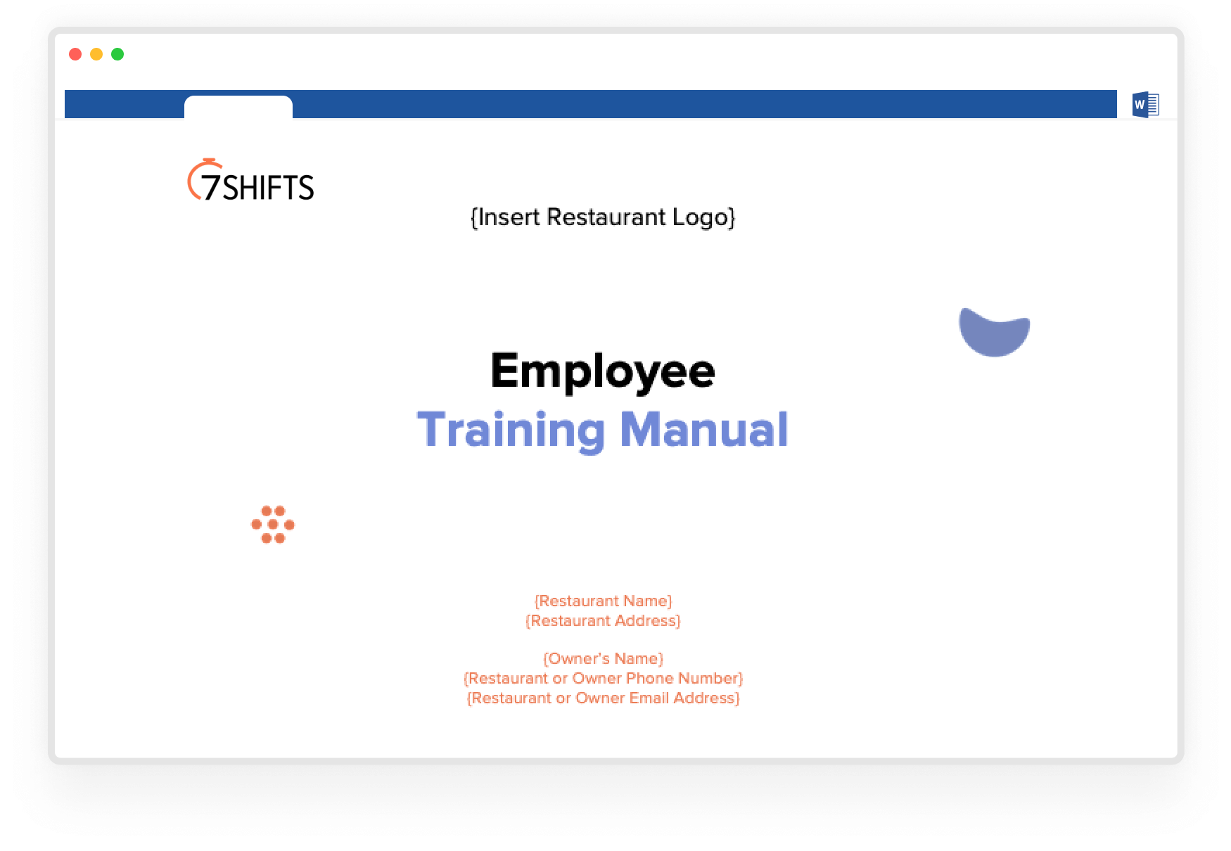 Image of restaurant employee training manual template