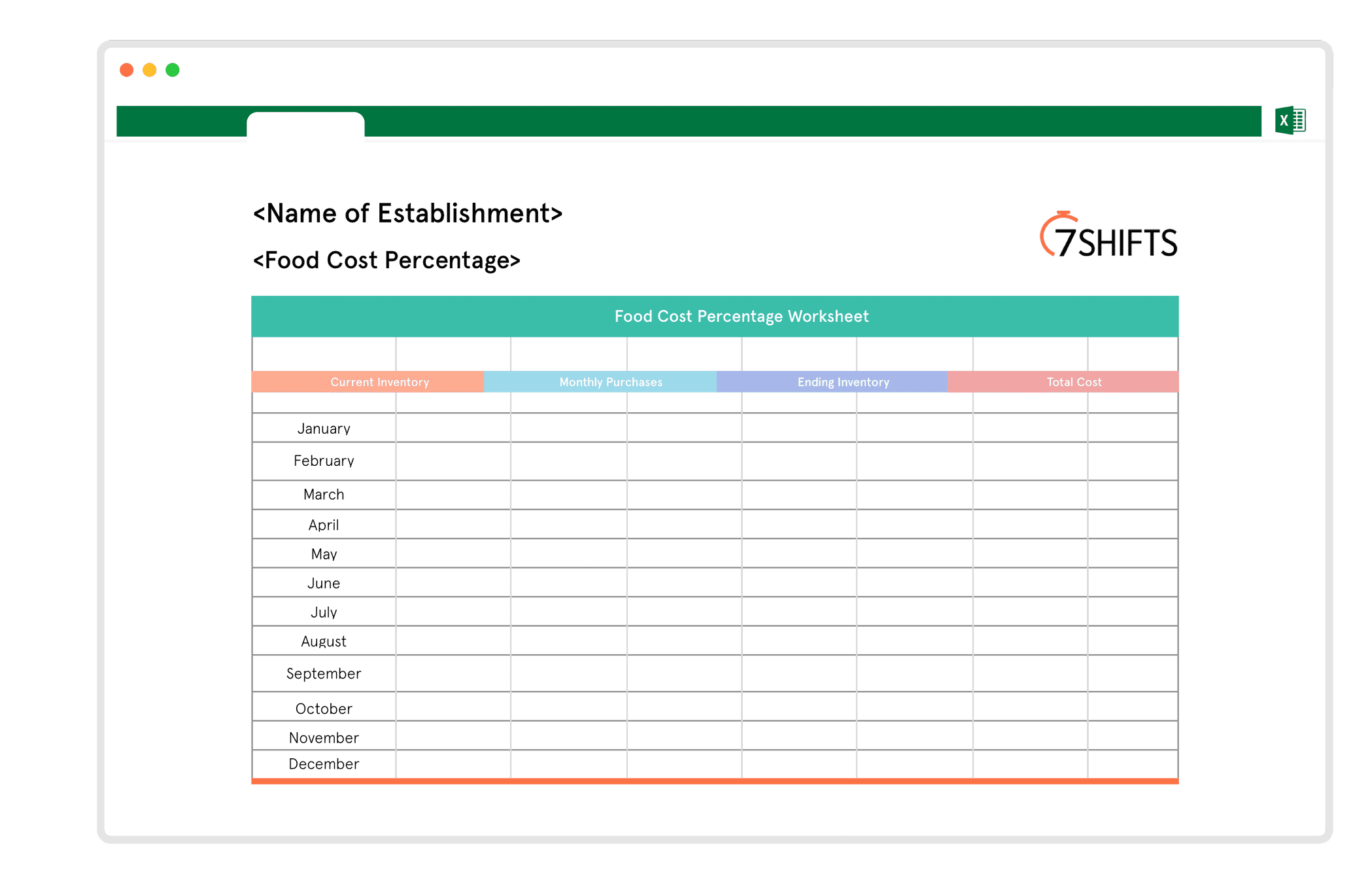 Restaurant Food Cost Template