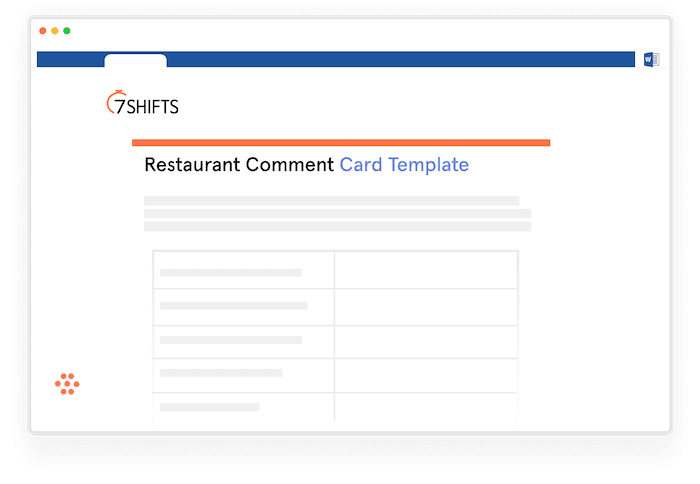 Illustration of the restaurant comment card template