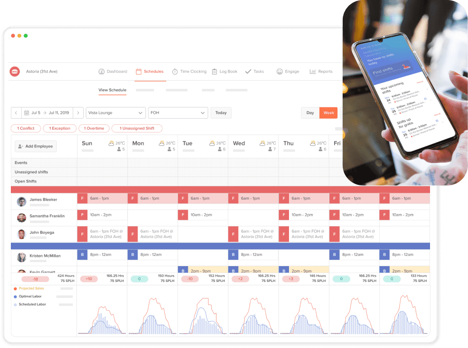 7shifts scheduling dashboard with mobile view